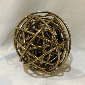 Hand Made Brass Tone Metal Yarn Ball Modernist Home Decor Paperweight